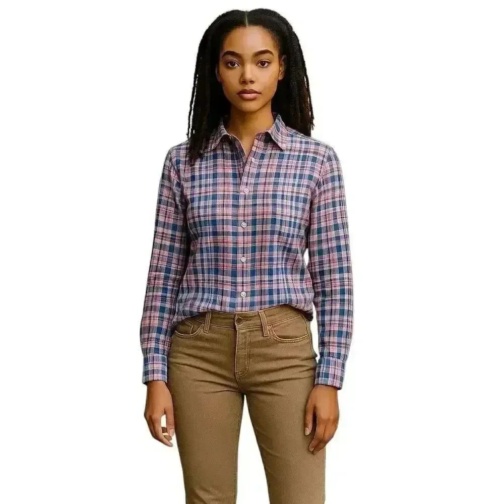 Set of Brand Name Khaki Colored Jeans and Lightweight Long Sleeve Plaid Shirt